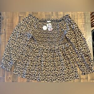 ODDY Leopard Print Smocked Peplum Top - Brown/Black. 2XL